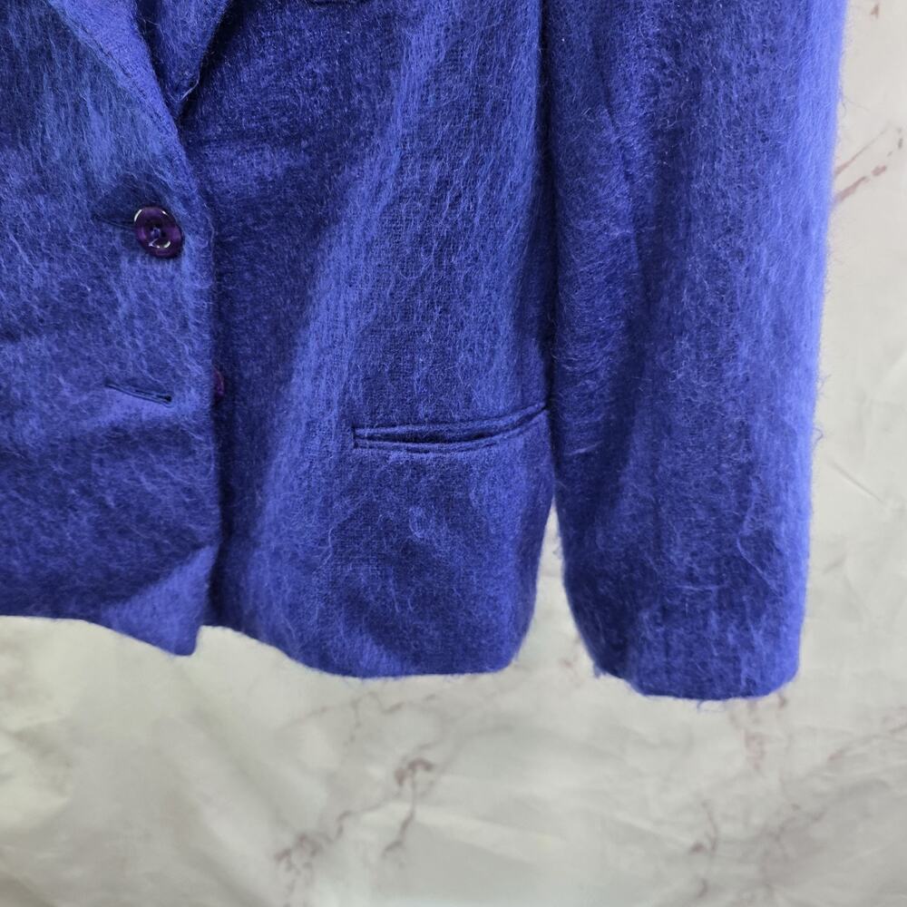 Vintage Blazer Womens Large 12 Mohair Periwinkle Wool Fuzzy 2 Button Eyelash - Picture 11 of 13